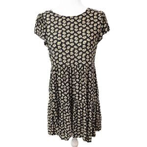 American Eagle Womens Ditsy Daisy Mini Dress XS Tiered Short Sleeve V Back Black
